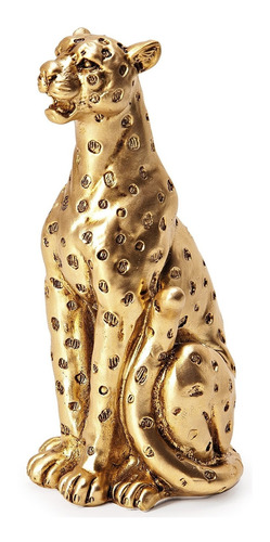 Escultura Leopardo Sentado Em Poliresina Dourado