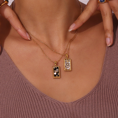 Collar De Tarot Rectangular De Acero Inoxidable Retro