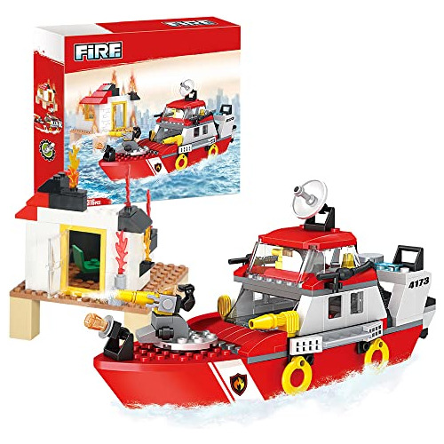 City Fire Rescue Boat Building Block Set, Fire Station ...