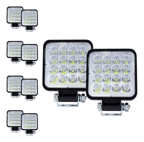 Tunelight 10 Pzas De Faros Luz Blanca Y Estrobo 16 Leds 48w