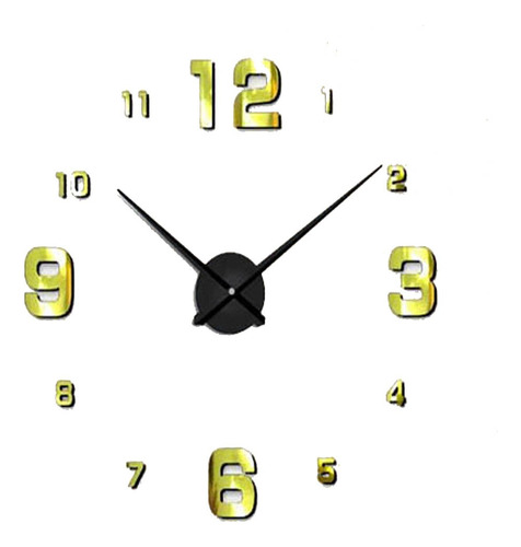 Reloj 3d Gigante 120cm Negro Dorado Pared Decor Espejo Black