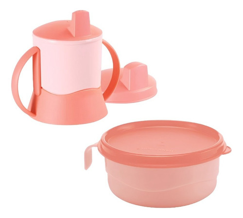 Set Vaso Y Plato Para Alimentacion Bebes Con Asa Tupperware