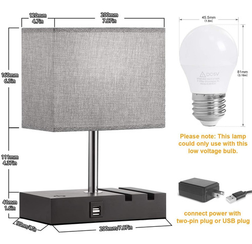 Aooshine - Lámpara De Noche Con 2 Puertos Usb, Con 2 Soporte