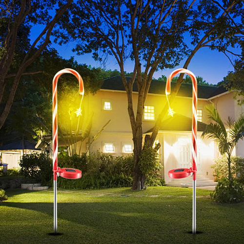 2x Led Navidad Bastón De Caramelo Solar Impermeable Para