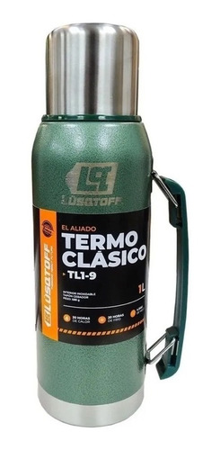 Imagen 2 de 2 de Termo Lusqtoff Verde 1 Litro Acero Tapón Cebador Frio Calor
