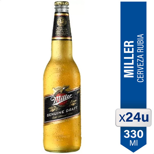 Cerveza Miller Porron 330ml Cc Rubia Bebidas Caja X24 Pack