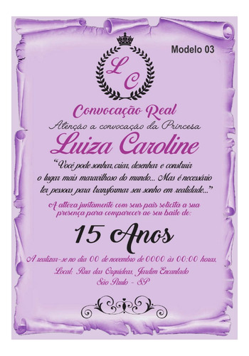 70 Convite Festa 15 Anos Realeza Menina + 210 Individuais!!!