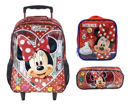 Kit Mochila Infantil Minnie Mouse Love Laço Xeryus Rodinha G