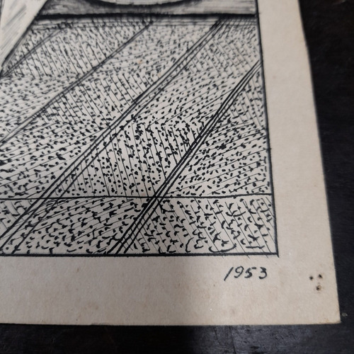 Imagem 3 de 9 de Pintura Desenho Nanquim Bico De Pena Datado 1953 Sem Moldura