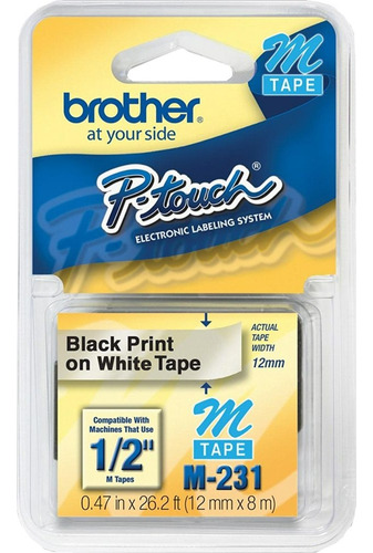 Fita P/rotulador 12mmx8m Branca/preta M231 Brother Bt 1 Un Cor Preto