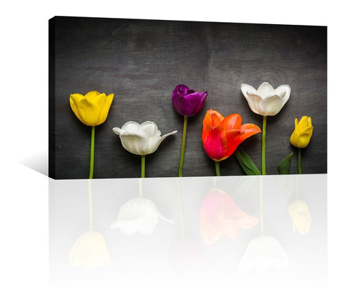 Cuadro Decorativo Naturaleza Flores Canvas Tulipanes Negro