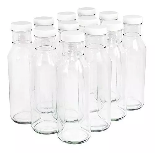 NiceBottles Botellas de vidrio transparentes, para bebidas o salsas, de 12  onzas., Estuche de 12, Transparente