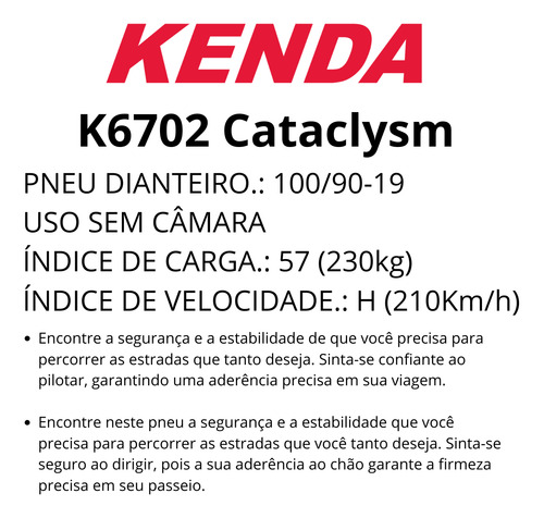 Pneu Street Bob Dianteiro 100/90b19 Kenda Cataclysm