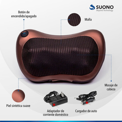 Masajeador Para Auto O Casa 8 Rodillos Cervical / Lumbar Marrón
