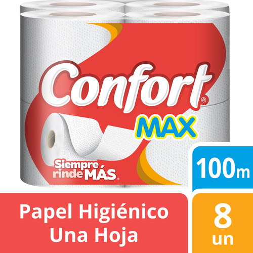 Papel Higiénico Confort Max Una Hoja 8 Un 100 Mt