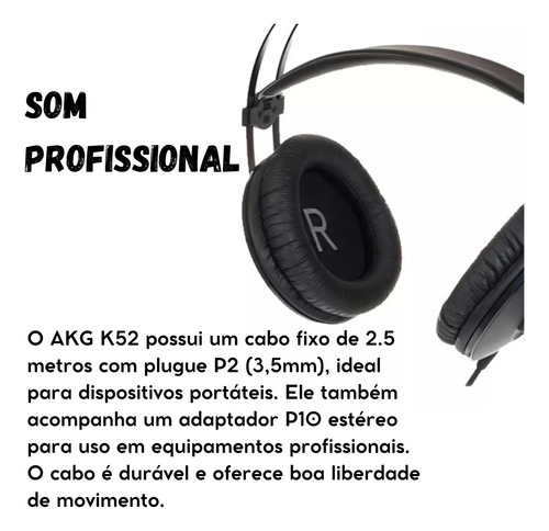 Fone De Ouvido Headphone Over Ear Akg K52 Profissional