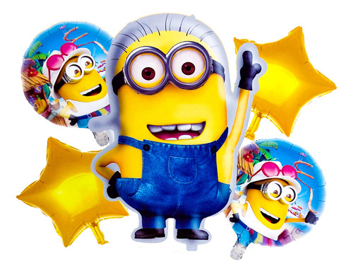 Bouquet Globos Minion Mi Villano Favorito Overol Dorado