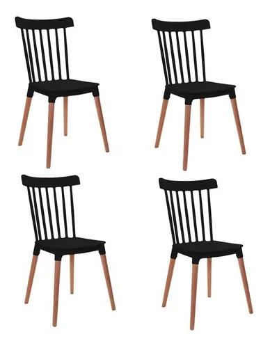 Silla de Comedor Windsor Color Negro X4 Unidades Garden Life