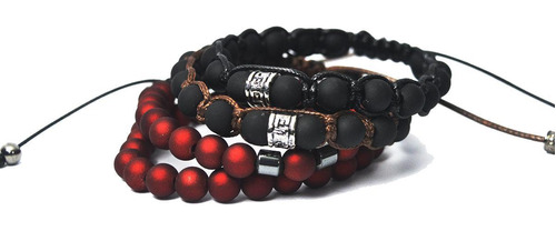 Kit 4 Pulseiras De Bolinha Shambala Preto E Vinho Hematita