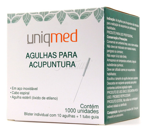 Agulha Acupuntura Sistêmica 0,18x8 - Caixa c/  1000 Agulhas - Uniqmed