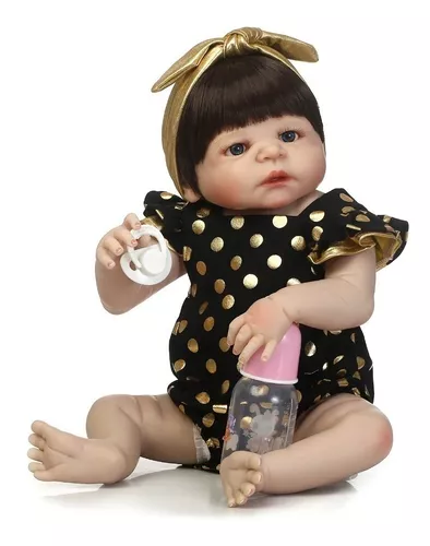 Bebê Reborn Boneca Menina 100% silicone pode dar banho criança