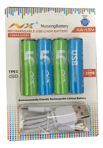 Batería Recargable De 1.5v 4 Pilas Aa Recargable Pilas Palo