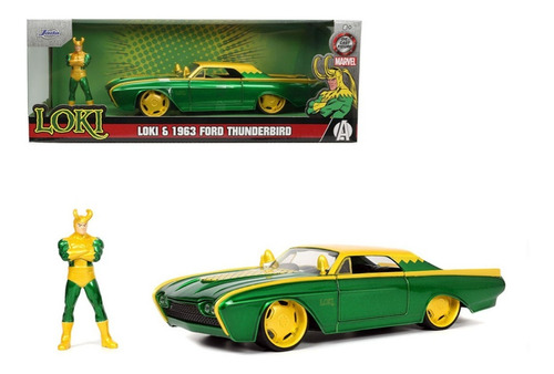1/24 Jada Loki & 1963 Ford Thunderbird Marvel Color Verde