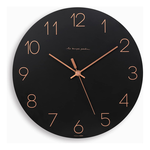 Reloj De Pared Mooas Flatwood Negro De 30 Cm Que No Hace Tic