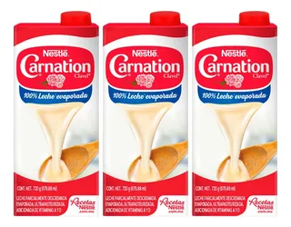 3 Leche Evaporada Nestlé Carnation Clavel Original 720g