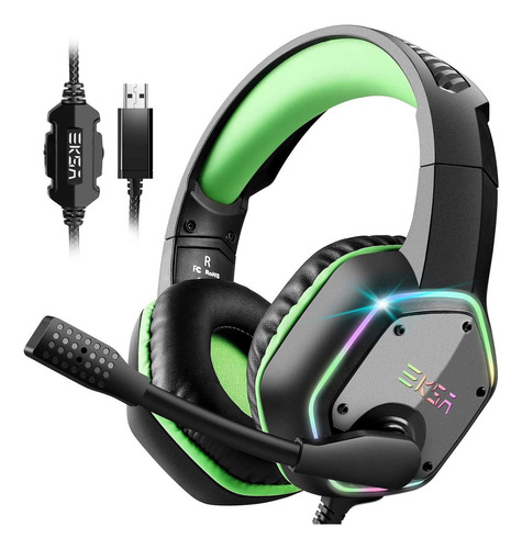 Auriculares Gamer Eksa Usb C/ Micro./ Vol. Control. Verde