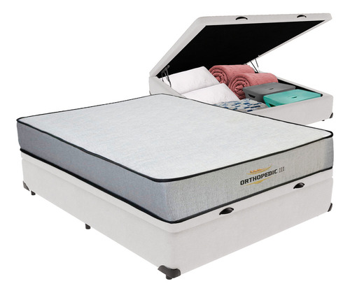 Cama Box Baú Viúvo E Colchão Orthopedic D33 V-store Cor Branco