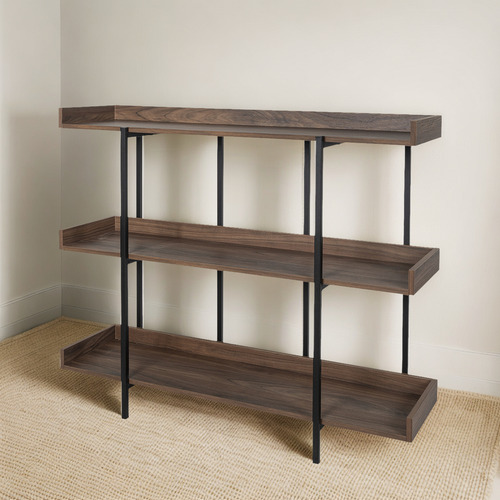 Librero Moderno Alto De 3 Niveles Librero Organizador Color Toscana / Negro