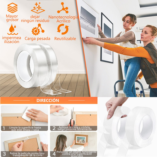 2pcs Nano Tape Doble Cara Adhesiva Trasparente Reutilizable
