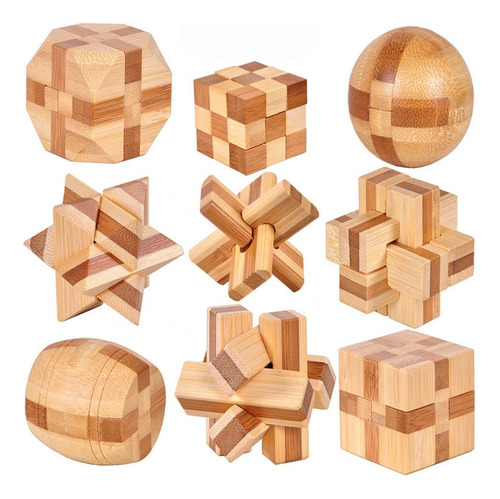 Puzzle De Madera 3d Kongming Luban Lock, 9 Piezas, Juguete E