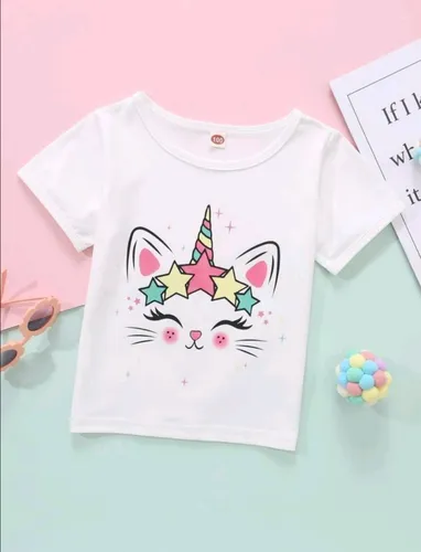 Polera Estampado Gatita Unicornio Para Niñas