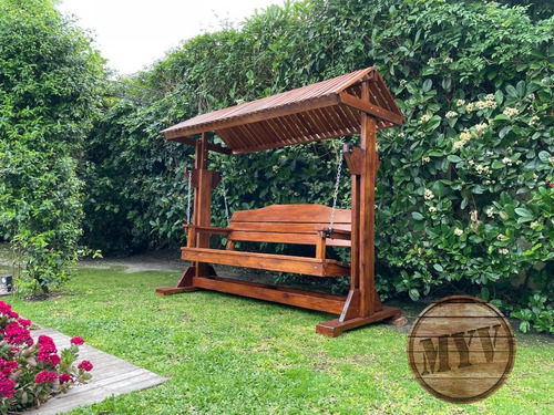 Imagen 2 de 8 de Hamaca En Madera Con Techo Para Jardín Exterior