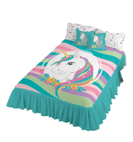 Colcha Magic Unicornio Individual Con 1 Cojin Decorativo