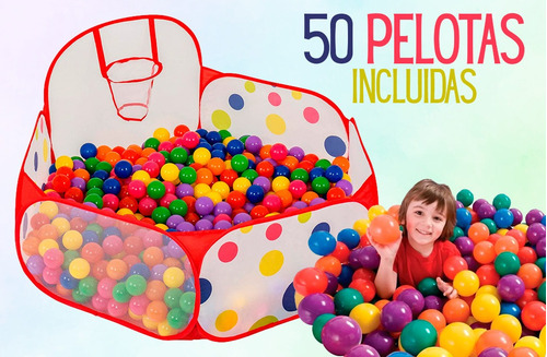 Imagen 3 de 10 de Pelotero Bebe Niño Niña Infantil 50 Pelotas Y Aro De Basquet