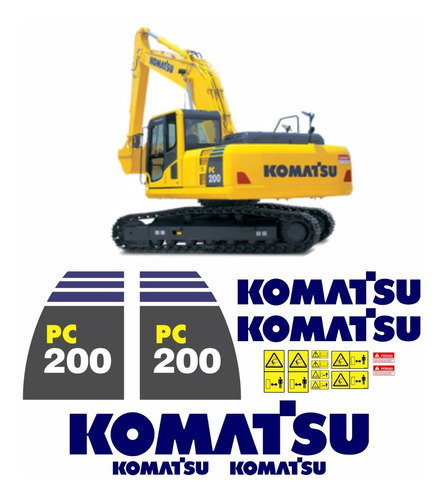 Adesivos Escavadeira Komatsu Pc200-8 Pc2008 Kit Completo Mk Cor -