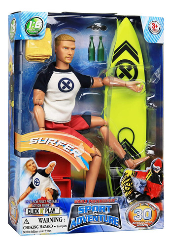 Click N Play Sports Adventure Surfer - Juego De Figuras De