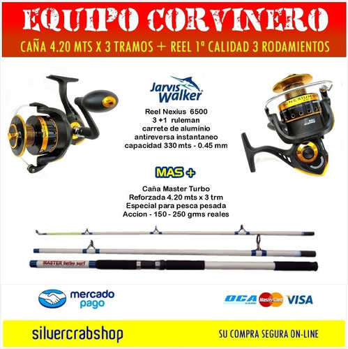 Imagen 2 de 7 de Equipo Pesca Corvina Caña 4.20 X 3 Trm + Reel Frontal Fuerte