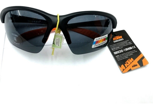 KTM Gafas de ciclismo polarizadas MOD.Factory de policarbonato negro con lentes naranjas espejadas