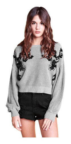 Sweater Lentil Escote Redondo Detalle Bordado Mujer 47street