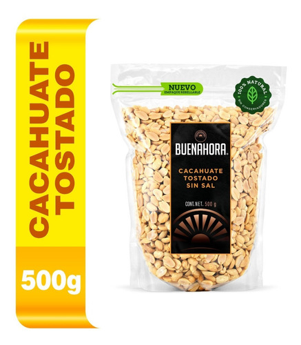 Cacahuate Tostado Sin Sal Natural Y Pelado Buenahora® 500g