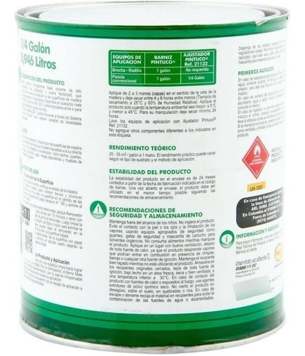 Imagen 2 de 5 de Oferta Del Dia Barniz 0.9 Litros Pintuco Transparente Techno