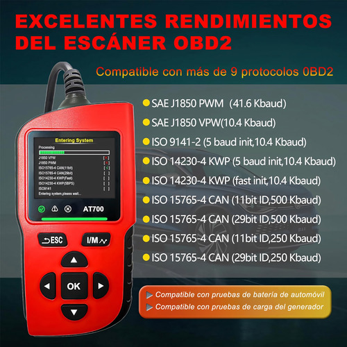 Escáner Obd2 Automotriz Multifuncional Para Coches At700