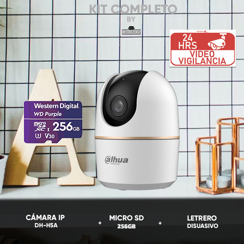 Kit Videovigilancia Cronos Cámara Dahua Ip Pt H5A 5mp audio wifi + Micro SD 256gb + Accesorios - Kit CCTV DH-H5A-256GB (Memoria Micro SD WD Purple 256GB)