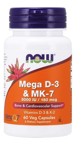 Mega D-3 Y Mk-7 Con Vitaminas D-3 Y K-2 Suplementos Now X60
