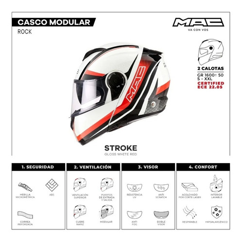 Imagen 6 de 9 de Casco Moto Rebatible Mac Rock Stroke Modelo 2021 Doble Visor