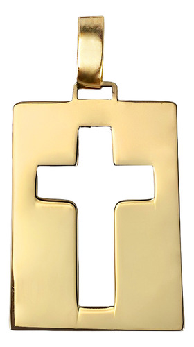 Pingente Placa Cruz Vazada 2 Cm Em Ouro 18k